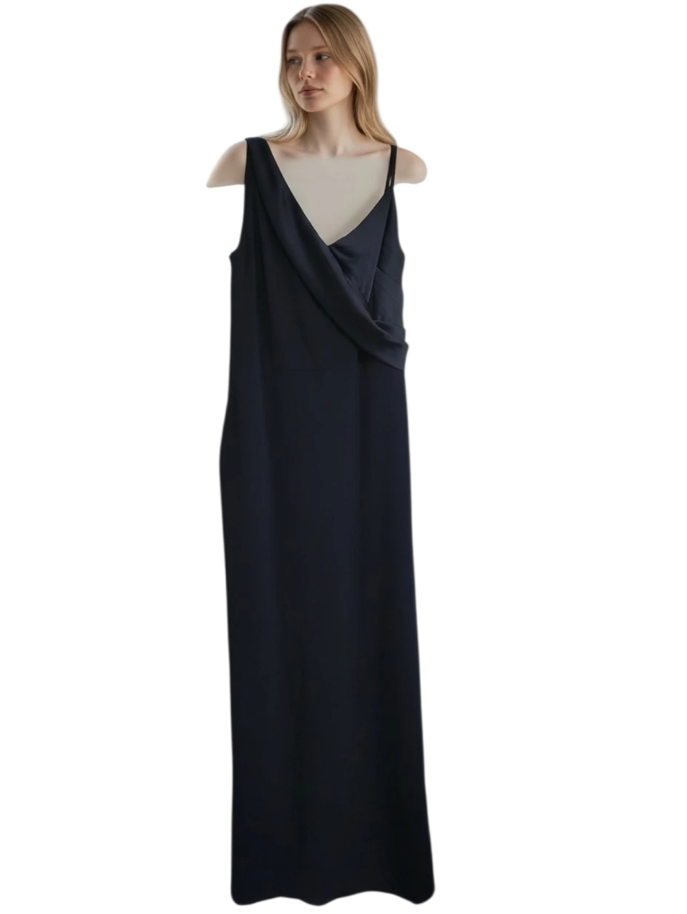 Lauren Ralph Lauren Black Sleeveless Draped V-Neck Cocktail Maxi Dress Size 14